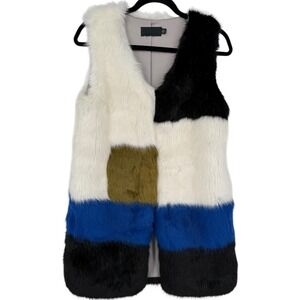 Line & Dot Women's ColorBlock Faux Fur Long Vest Size XS Patchwork‎ Mob Wife Art